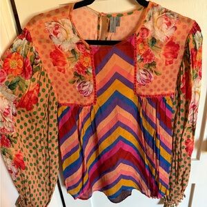 Anthropologie Multicolor Floral Chevron Blouse
